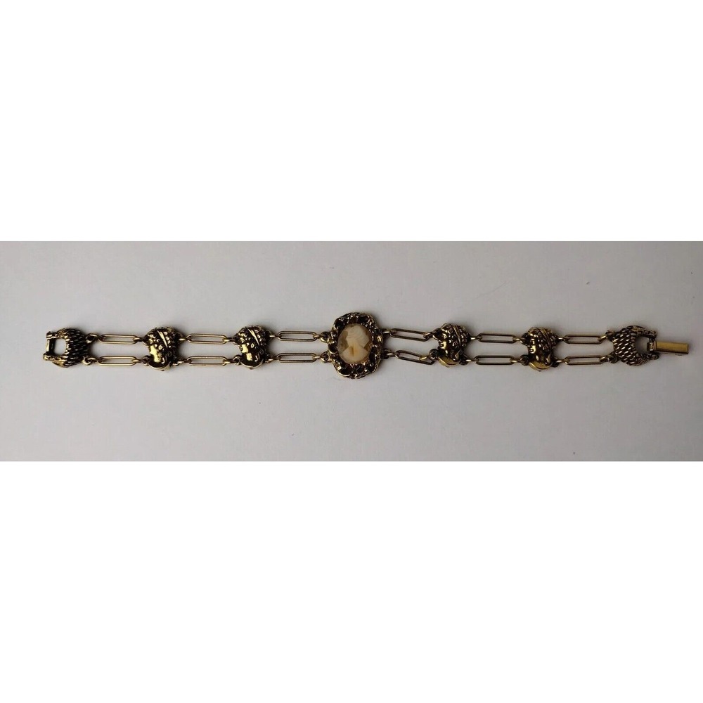 ULTRA RARE! GOLDETTE NY CAMEO DOUBLE STRAND CHARM BRACELET SIGNED